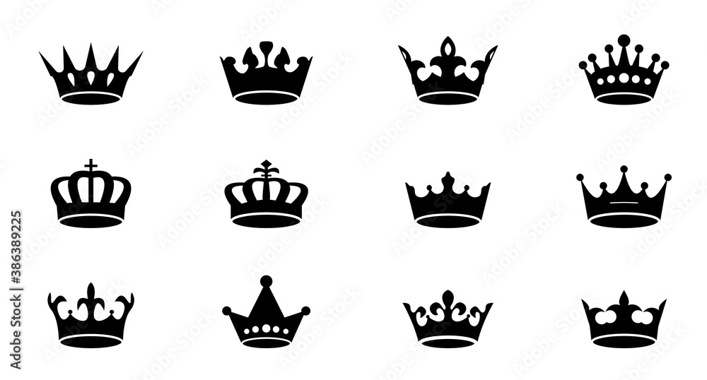 A Set of vector king crowns icon on white background. Vector Illustration. Emblem, icon and Royal symbols. A Set of vector king crowns icon on white background. Vector Illustration. Emblem, icon and Royal symbols.