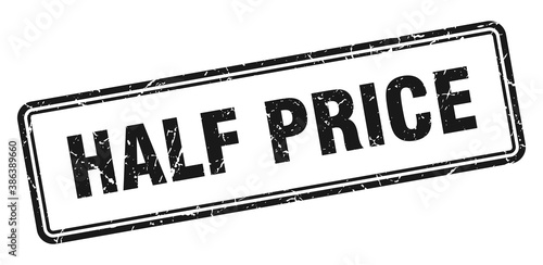 half price stamp. square grunge sign on white background
