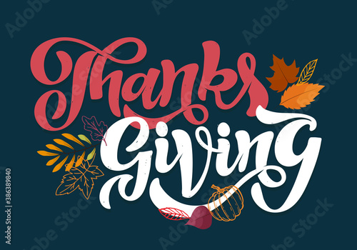 Happy ThanksGiving Day - cute hand drawn doodle lettering label. Give thanks. Be thankful.