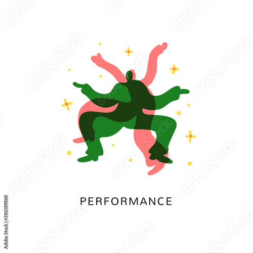 Performance vector illustration. Abstract performers are dansing and making show.