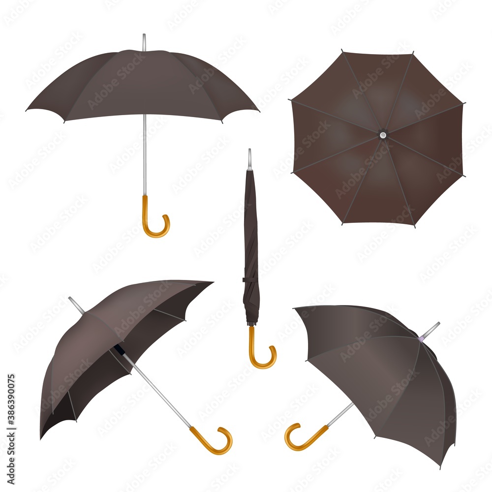 Black umbrella mockup set, vector illustration isolated on white ...