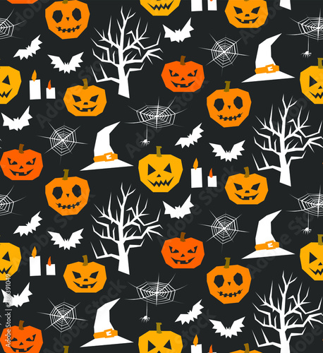 Seamless vector Halloween pattern. Horror mystery background for fabric, textile, cover, wrapping, web etc. 10 eps design. Classic black and orange wallpaper.