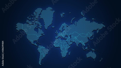 Airplane flight over the world map