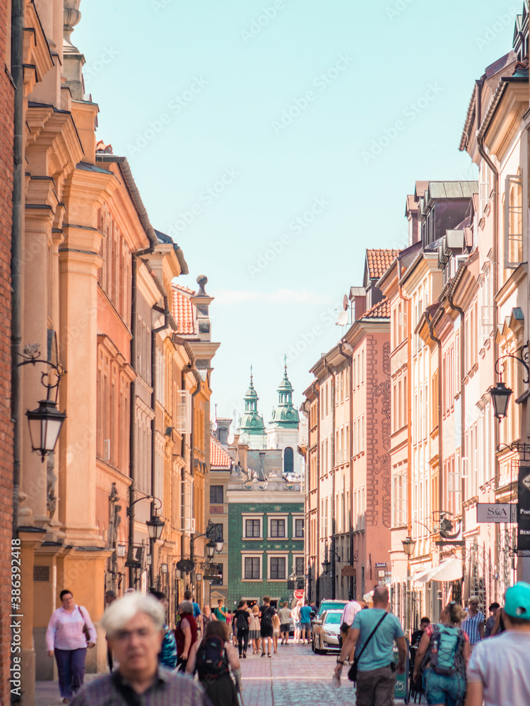 Fototapeta premium Cute colorful street on a sunny day Warsaw, Poland