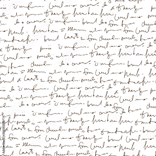 Handwritten abstract text, scribbles vector seamless pattern, vector monochrome script isolated on white background