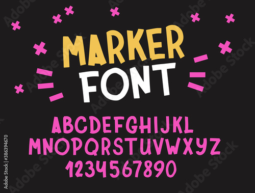 Marker font. Typography alphabet. Handwritten script for party celebration and crafty design.