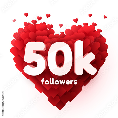 Followers thank you. Red heart for Social Network friends, followers, Web user Thank you celebrate of subscribers or followers and likes.