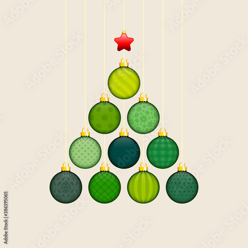 Abstrakter Weihnachtsbaum Aus Hängenden Kugeln Mit Muster Grün Gold Beige