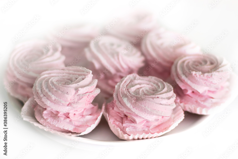 Pink marshmallows on candy bar Pink marshmallows on candy bar
