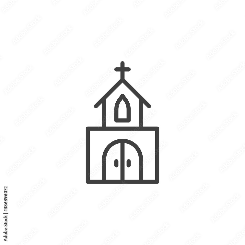 Church building line icon. linear style sign for mobile concept and web design. Church chapel outline vector icon. Symbol, logo illustration. Vector graphics Church building line icon. linear style sign for mobile concept and web design. Church chapel outline vector icon. Symbol, logo illustration. Vector graphics