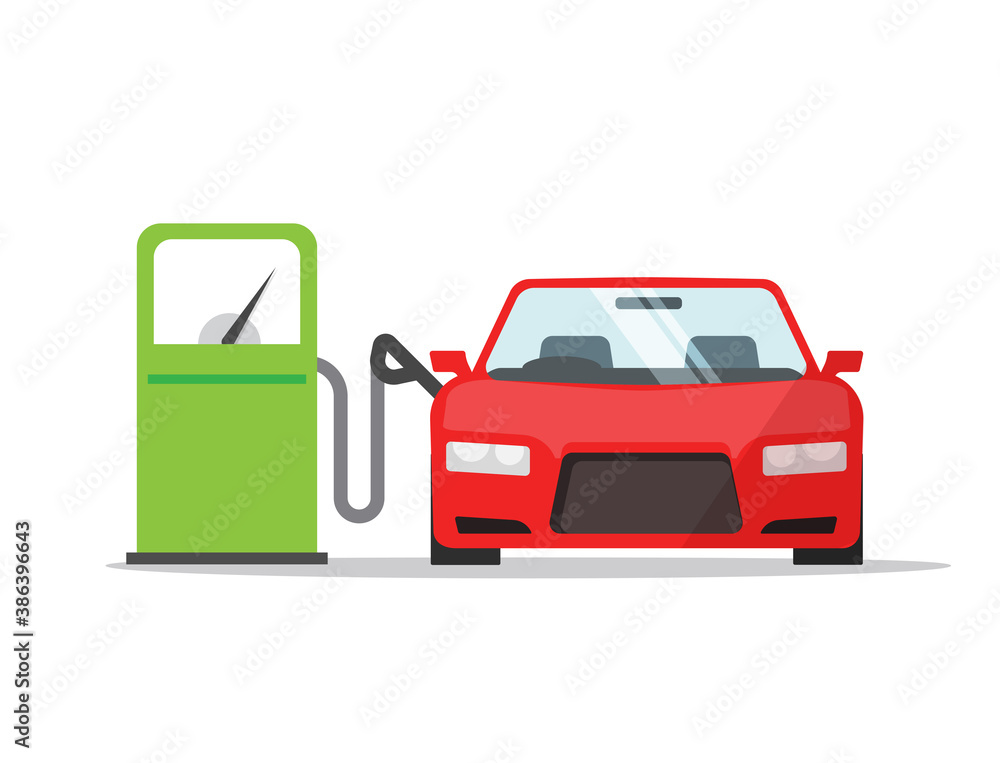 Car automobile refueling on gas fuel station icon vector flat cartoon illustration, vehicle refilling petrol design isolated