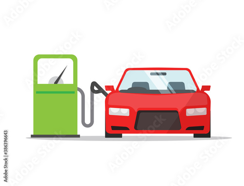 Car automobile refueling on gas fuel station icon vector flat cartoon illustration, vehicle refilling petrol design isolated