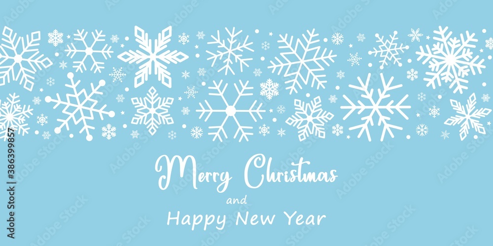 Seamless snowflake border, Christmas design for greeting card. Vector illustration, merry xmas snow flake header or banner, wallpaper