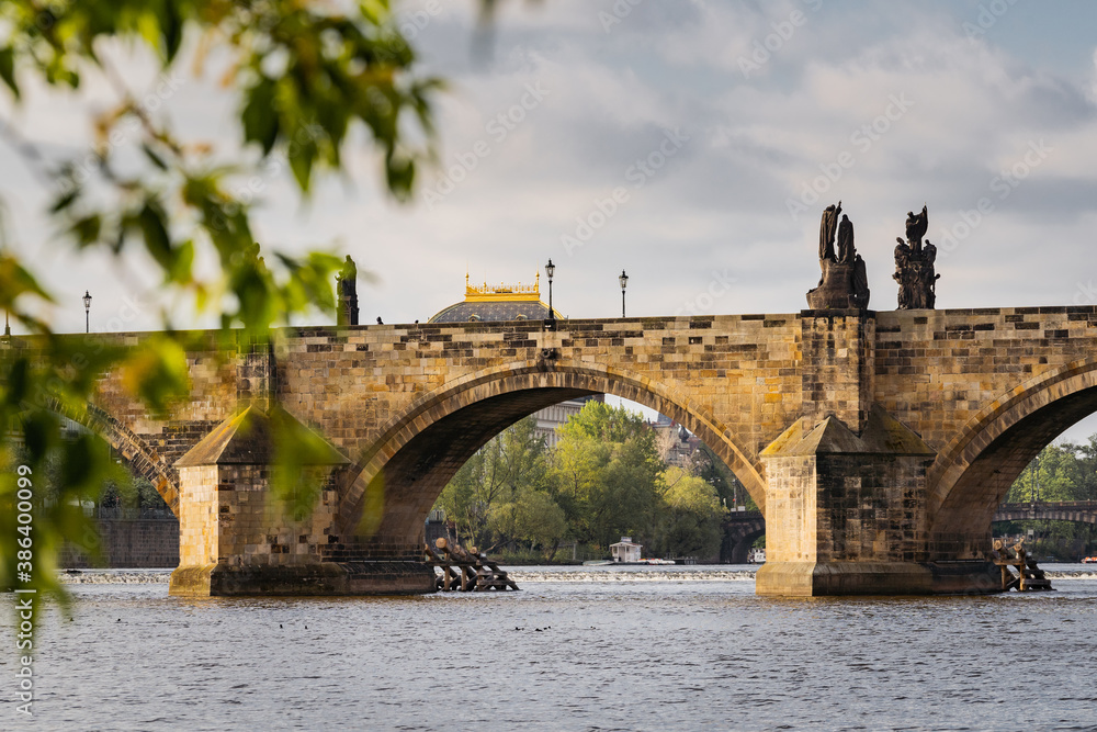 Beautiful gothic Charles Bridge in the morning without people

