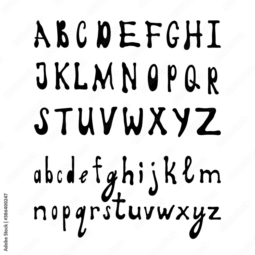 Alphabet. Funny set of hand drawn letters. Black font collection. Vector illustration on a white background. Alphabet. Funny set of hand drawn letters. Black font collection. Vector illustration on a white background.
