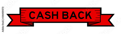 Vintage ribbon banner in red color with word cash back on white background