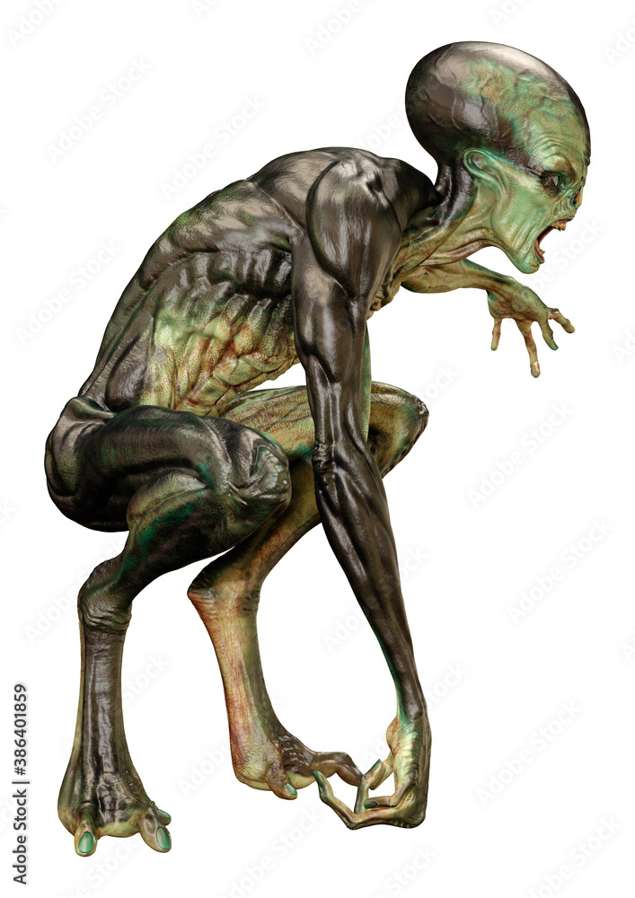 Fototapeta premium 3D Rendering Green Alien on White