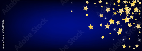Gold Decoration Stars Vector Blue Background. 