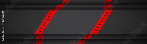 Black and red material design header. Modern banner with overlap layers with free space for your text. Widescreen vector illustration