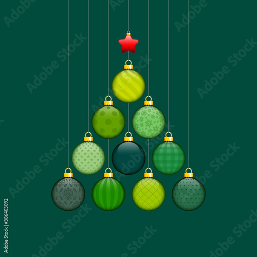 Abstrakter Weihnachtsbaum Aus Hängenden Kugeln Mit Muster Grün Gold Rot