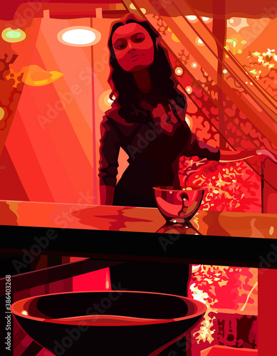 painted enchanting woman in a boudoir in red lighting