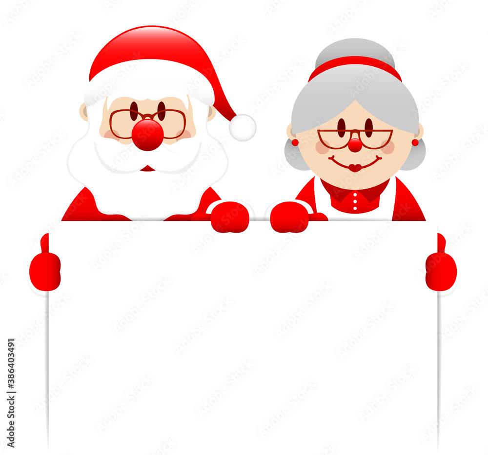 Weihnachtsmann Und Oma Halten Weißes Schild Weihnachtsmann Und Oma Halten Weißes Schild