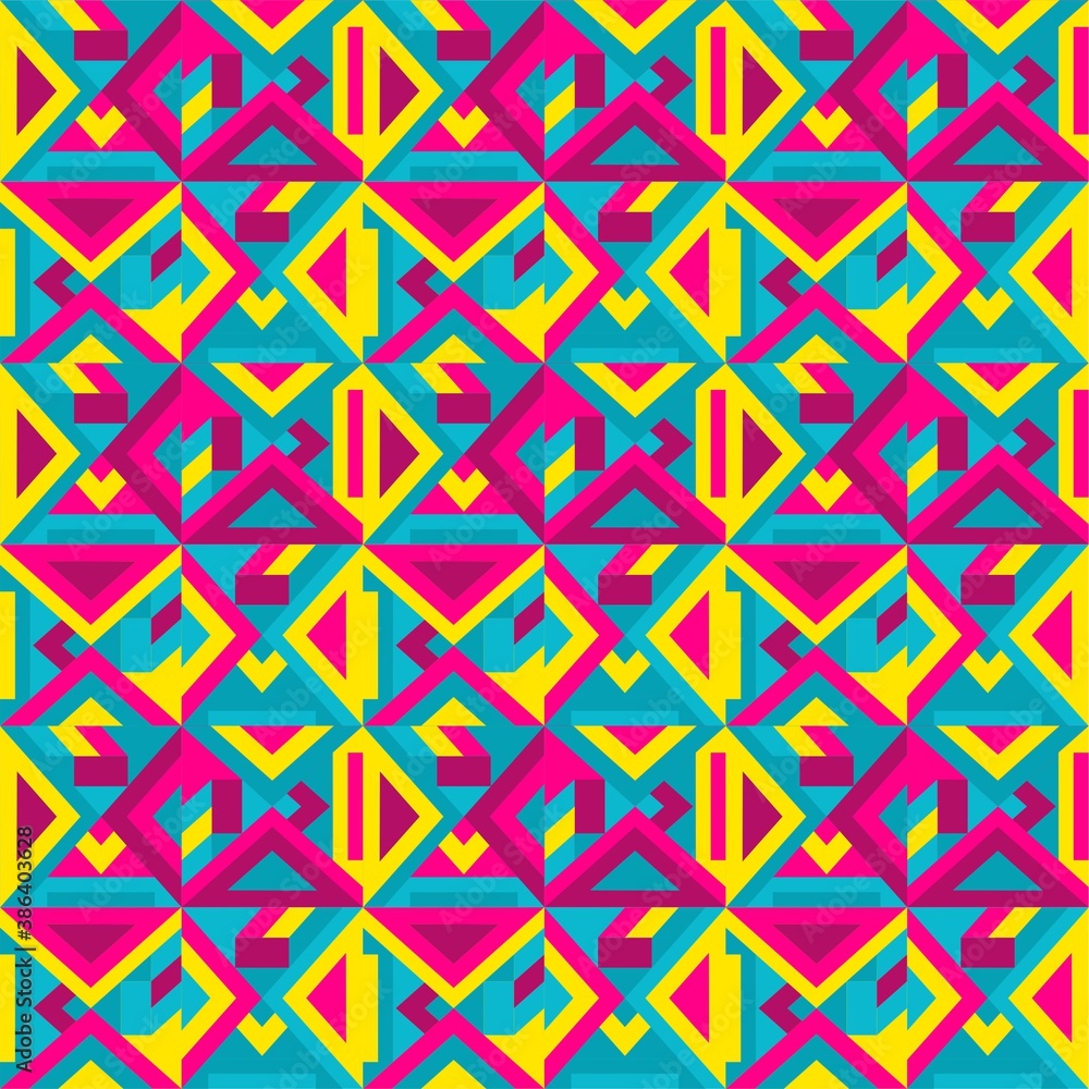 Beautiful of Colorful Geometric Rhombus and Triangle, Repeated, Abstract, Illustrator Pattern Wallpaper. Image for Printing on Paper, Wallpaper or Background, Covers, Fabrics