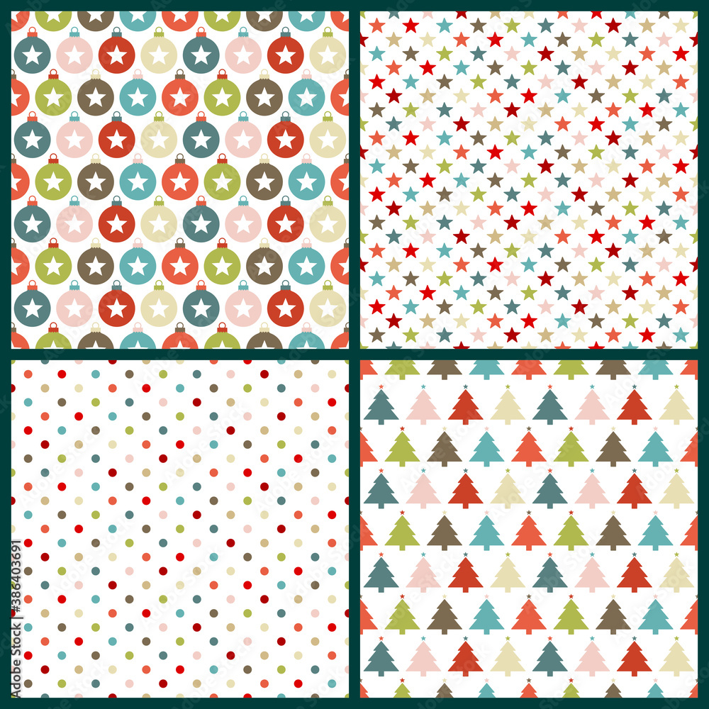 Set Vier Endlosmuster Weihnachten Retrofarben Set Vier Endlosmuster Weihnachten Retrofarben