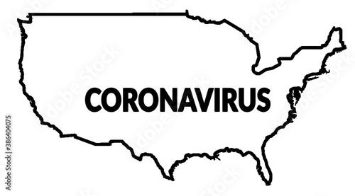 CORONAVIRUS over Map contour of Unided States of America  US  USA  SUA 
