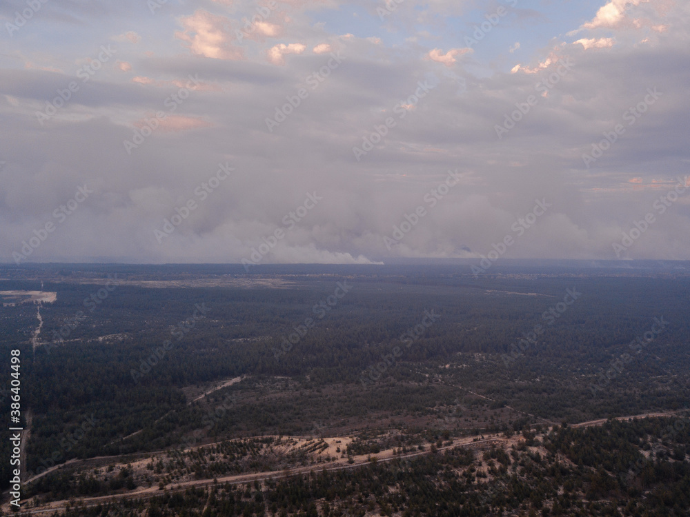 Fototapeta premium Aerial photo with drone of burnt forest after the fire