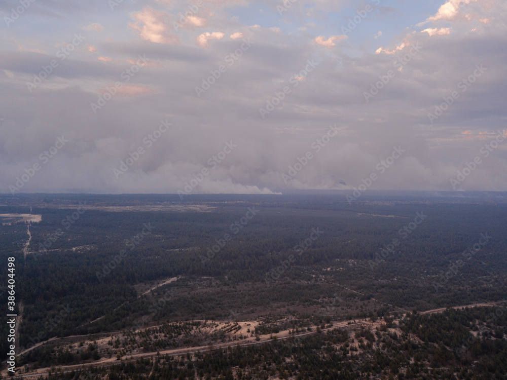 Aerial photo with drone of burnt forest after the fire