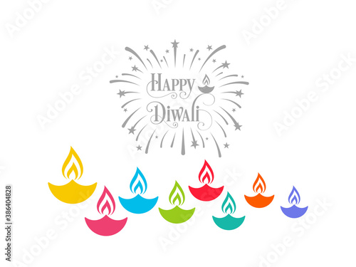 Happy Diwali greeting card with intricate calligraphy and illuminated Diwali lamp.