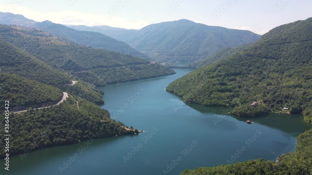 Aerial view of The Vacha (Antonivanovtsi) Reservoir, Rhodope Mountains, Plovdiv Region, Bulgaria Aerial view of The Vacha (Antonivanovtsi) Reservoir, Rhodope Mountains, Plovdiv Region, Bulgaria