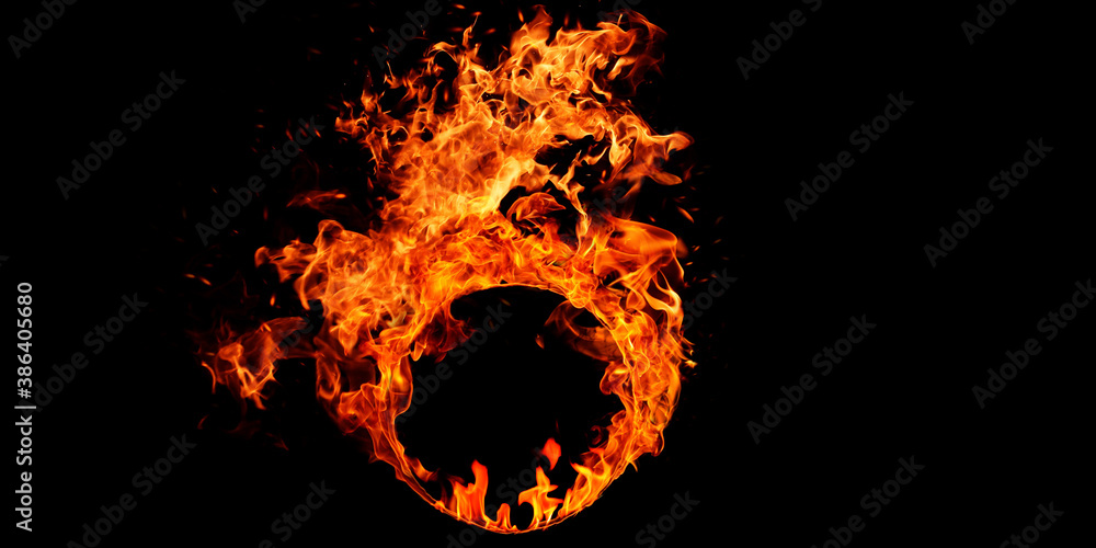 Realistic fire Stock Image In Black Background - obrazy, fototapety, plakaty 