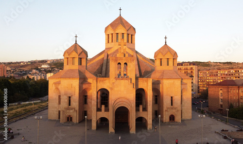 Yerevan  Armenia - 07.26.2020 St Gregory the Illuminator Church in the setting sun light Yerevan down town photo