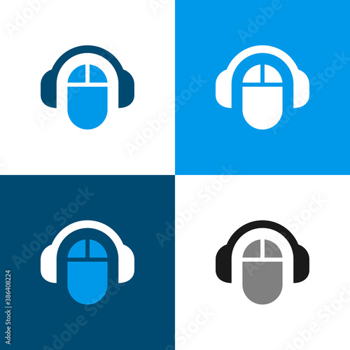 Computer science podcast logo icon, computer mouse and headset symbol