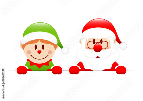 Elf Und Weihnachtsmann Halten Horizontales Banner