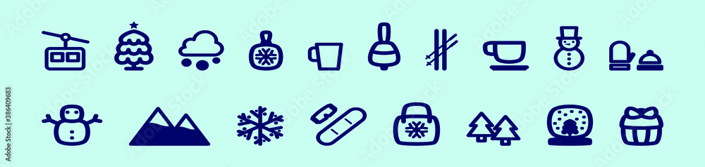 set of new year or winter cartoon icon design template with various models. vector illustration isolated on blue background set of new year or winter cartoon icon design template with various models. vector illustration isolated on blue background