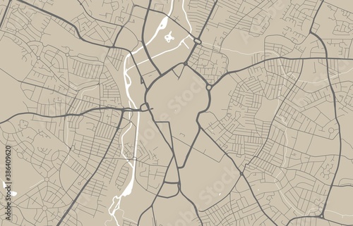 Detailed map of Leicester city, linear print map. Cityscape panorama.