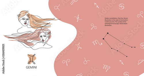 Zodiac background. Gemini constellation. The element of water. Horizontal banner.
