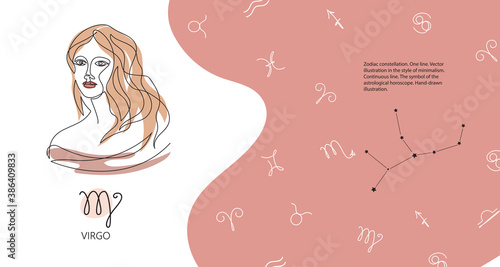 Zodiac background. Virgo constellation. The element of water. Horizontal banner.