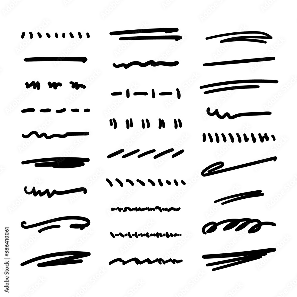 Set of handmade lines, brush lines, underlines. Handdrawn collection