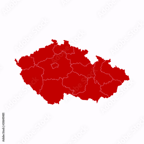 High Detailed Red Map of Czech Republic  on White isolated background, Vector Illustration EPS 10