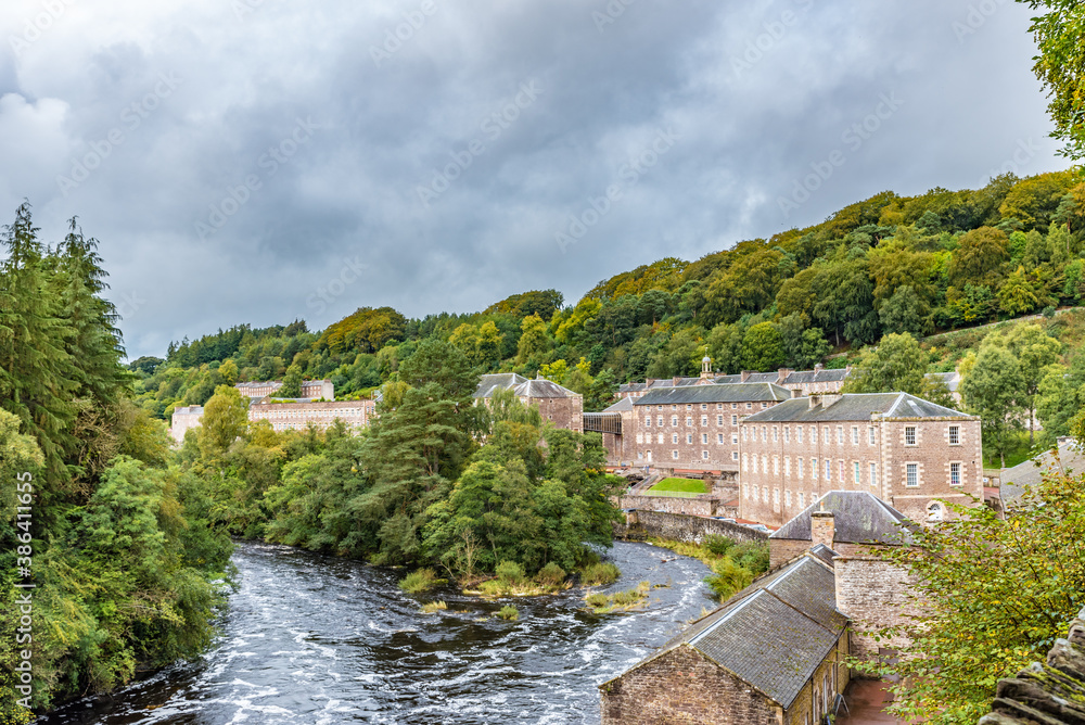New Lanark, a village on the River Clyde in Lanarkshire, Scotland, a UNESCO World Heritage site.