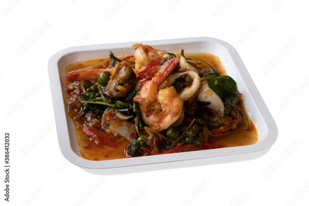 Seafood menu in street food concept.  Thai food style