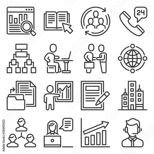 Business Agency Icons Set on White Background. Vector