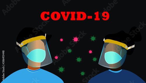 person in mask,covid 19 banner