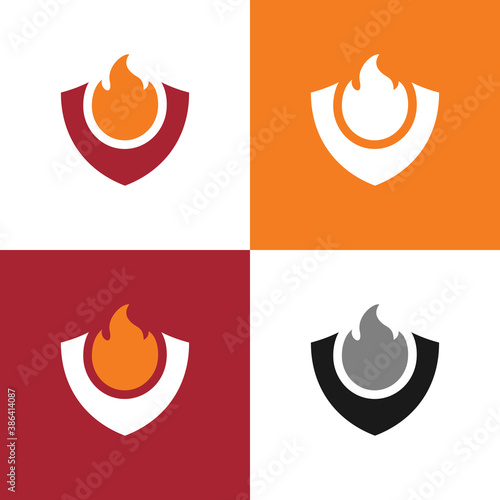 Fire shield logo template elements, fire protection and prevention concept