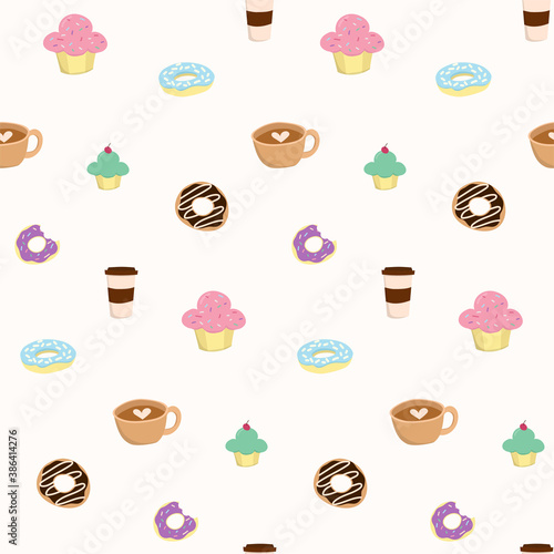 Seamless pattern vector design of cake and coffee