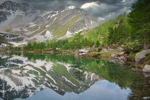 Lake Arpy 2066m. Alps  Italy. Aosta Valley Region. HDR.